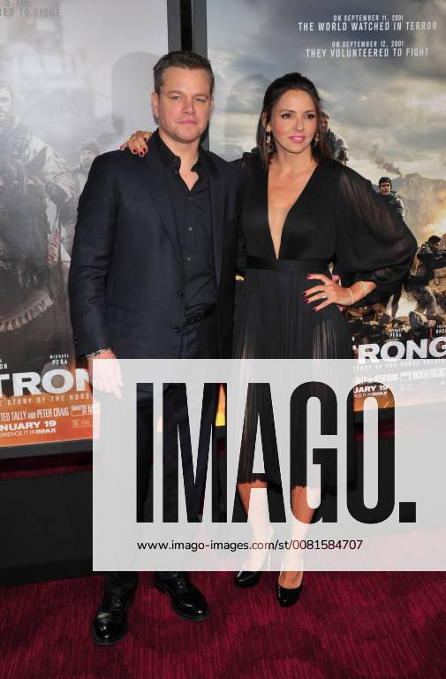 NEW YORK, NY - JANUARY 16: Matt Damon and Luciana Barroso at the world premiere of 12 Strong Jazz at Lincoln CenterÕs Frederick P. Rose Hall in New York City on January 16, 2018.