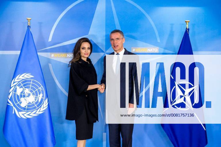 Visit to NATO by Angelina Jolie, Special Envoy for the United Nations High Commissioner for Refugees Angelina Jolie;Jens Stoltenberg Bruxelles Belgium 571371