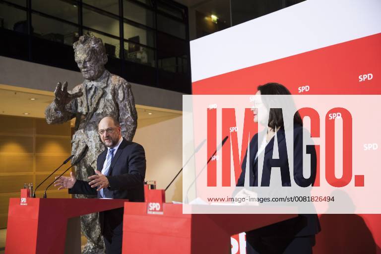 Martin Schulz und Andrea Nahles bei einer PK im Willy-Brandt-Haus in Berlin am 7. Februar 2018. Koalitionsverhandlungen in Berlin