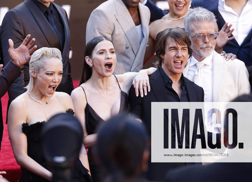 Pom Klementieff, Hayley Atwell, Tom Cruise and director Christopher McQuarrie arrive on the red carpet at the Mission: Impossible The Final Reckoning New York Premiere at Lincoln Center on Sunday, May 18, 2025 in New York City. NYP20250518226 JOHNxANGELILLO
