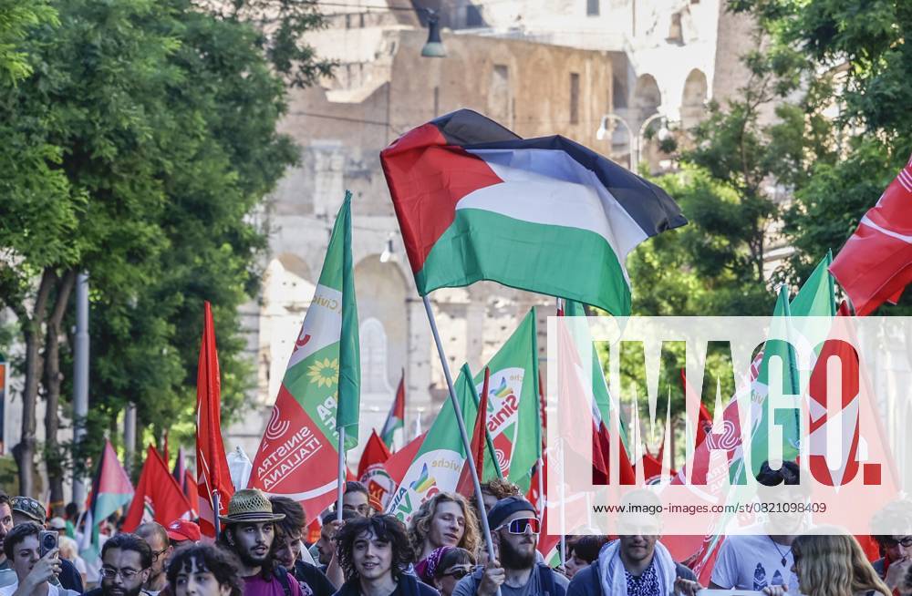 Demonstration against the Italian government s security decree in Rome ROME, ITALY - MAY 31: Palestinian flags are seen at the Colosseum during a demonstration against the Italian government s security decree in Rome, Italy, on May 31, 2025. Riccardo De Luca Anadolu Rome Italy. Editorial use only. Please get in touch for any other usage.