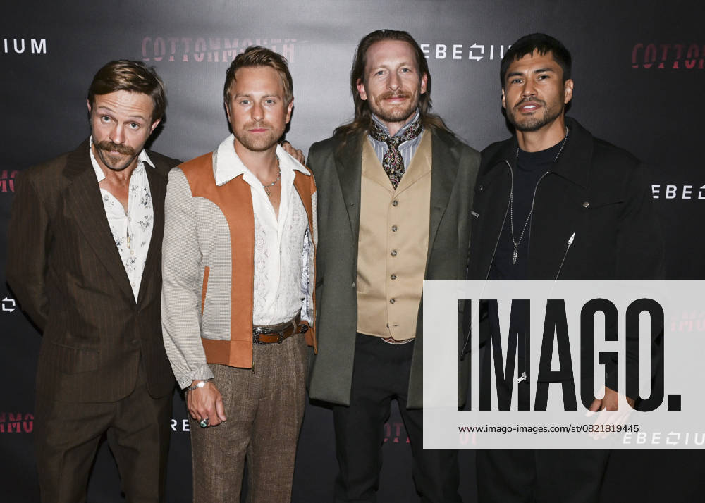 (L-R) Creed Garnick, Eric Nelsen, James Landry Hebert and Martin Sensmeier attend the Cottonmouth Los Angeles Premiere. West Hollywood USA - ZUMAb173 20250607_aap_b173_051