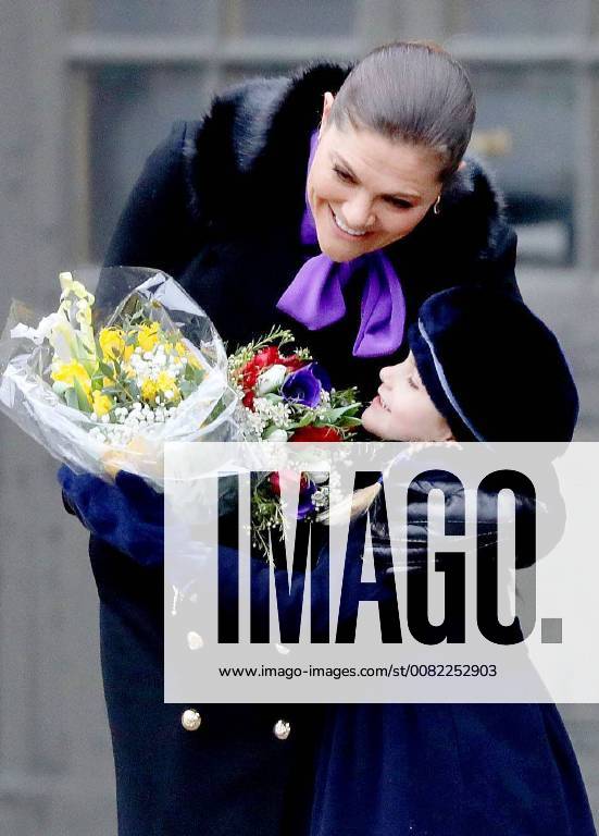 Stockholm Princess Victoria and Princess Estelle during the celebrations for the crownprincess her nameday at the innercourt of the Royal Palace in Stockholm.