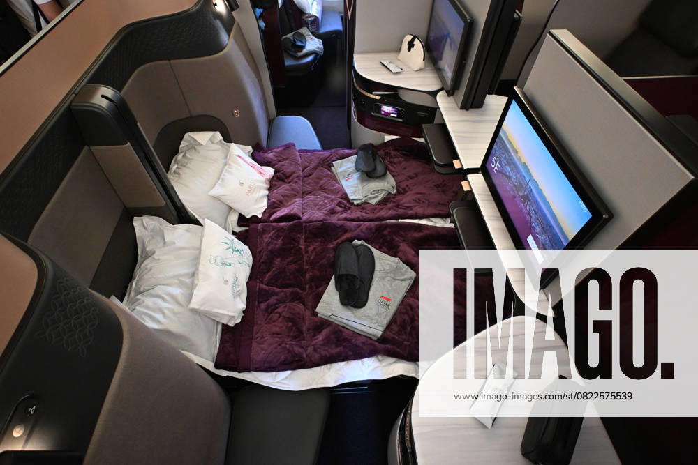 Paris Air Show 2025 PARIS, FRANCE - JUNE 19: The Qsuite Business Class of Qatar Airways special UEFA Champions League Boeing 777-300ER is on display at the 55th Paris International Air Show (Salon international de l aeronautique et de l espace - SIAE) at the Paris–Le Bourget Airport, in Le Bourget, north of Paris, France on June 19, 2025. Mustafa Yalcin Anadolu Paris France. Editorial use only. Please get in touch for any other usage.