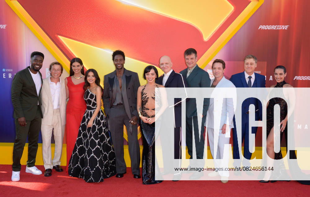 Superman Premiere - Los Angeles, USA LOS ANGELES, USA. July 07, 2025: Christopher McDonald, Skyler Gisondo, Sara Sampaio, Mikaela Hoover, Edi Gathegi, Isabela Merced, Anthony Carrigan, Nathan Fillion, Beck Bennett, Alan Tudyk & Maria Gabriela de Faria at the premiere for Superman at the TCL Chinese Theatre. Los Angeles CA USA