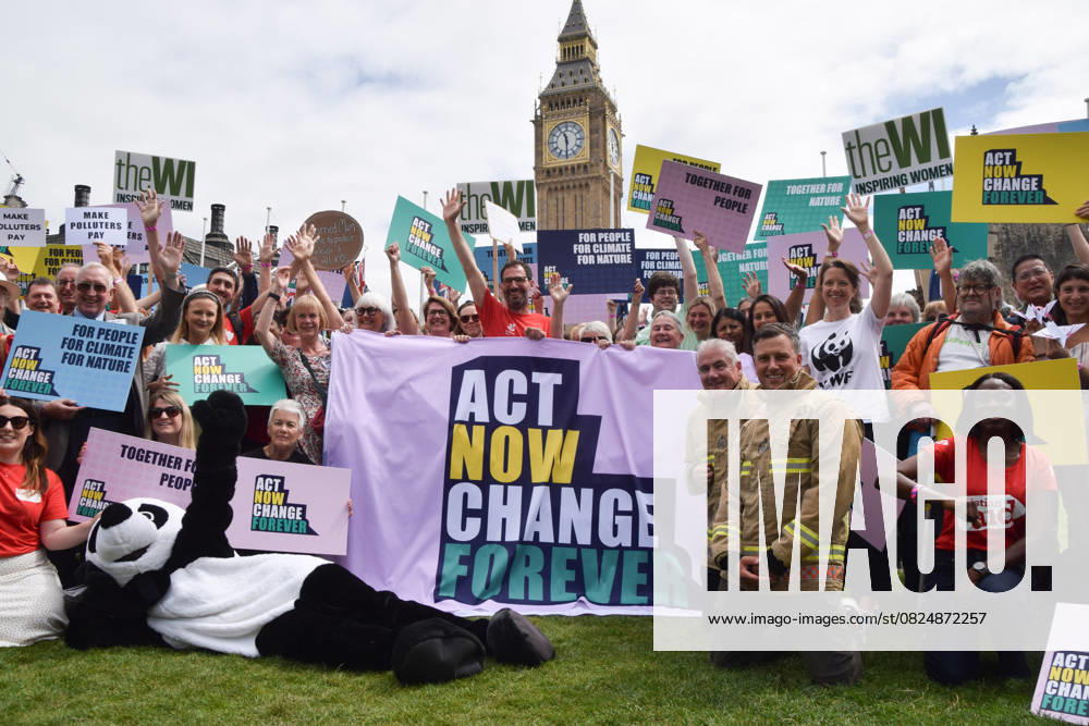 Campaigners from various organisations and protesters gather in Parliament Square as thousands of people meet MPs in Westminster, urging the government to act on the climate and nature crisis. The mass lobby is one of the largest ever staged. London United Kingdom - ZUMAv130 20250709_zip_v130_022