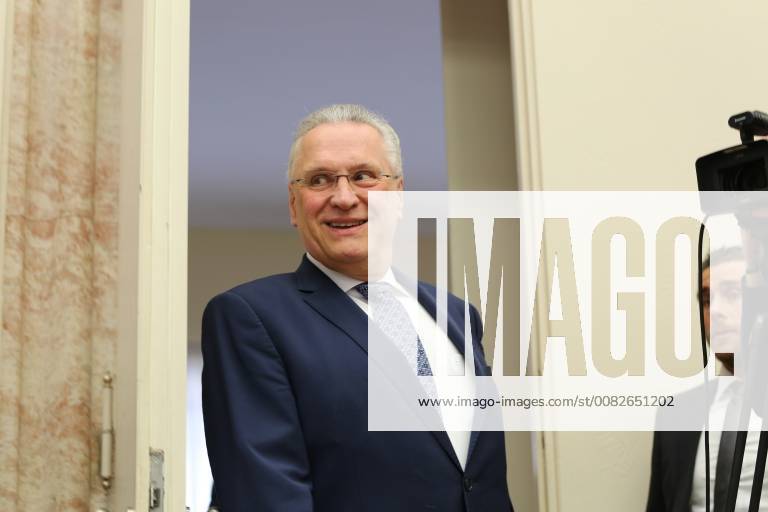 Munich, Bavaria, Germany - Joachim Herrmann enters the room, in Munich, Germany, on April 5, 2018. The minister of interiour Joachim Herrmann and the President of the Verfassungsschutz ( Secret Service). They talked about Islamism, Right-wing extremism, left-wing extremism and cyber crminality. Munich Germany - ZUMAn230 20180405_zaa_n230_090