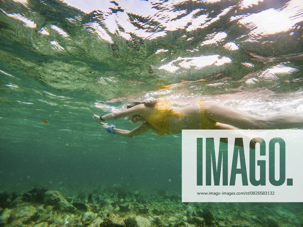 Frau beim Schnorcheln im klaren tropischen Meer Woman snorkeling in clear tropical sea