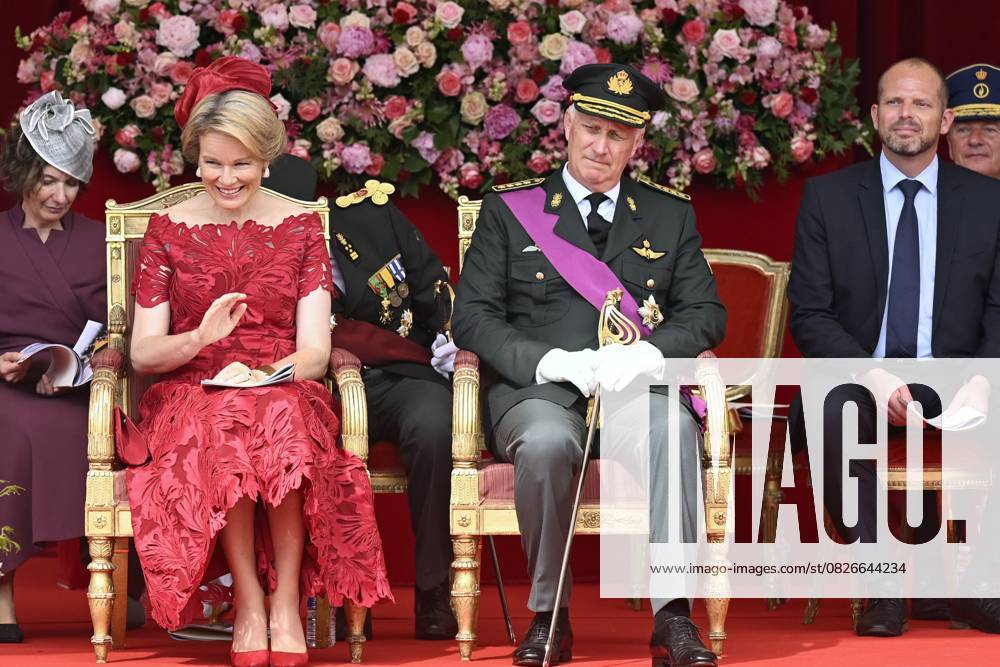 Military and civilian parade for the national Day 2025 BRUSSELS, BELGIUM - JULY 21 : Queen Mathilde of Belgium, King Philippe of Belgium and Theo Francken (N-VA), Minister of Defence of Federal Government during the military and civilian parade for the national Day 2025 on the Place des Palais - Paleizenplein pictured on July 21, 2025 in Brussels, Belgium, 21 07 2025 Brussels Belgium