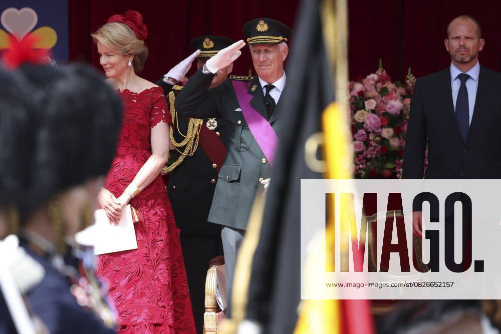 Military and civilian parade for the national Day 2025 BRUSSELS, BELGIUM - JULY 21 : Queen Mathilde of Belgium, King Philippe of Belgium, Theo Francken (N-VA), Minister of Defence of Federal Government during the military and civilian parade for the national Day 2025 on the Place des Palais - Paleizenplein pictured on July 21, 2025 in Brussels, Belgium, 21 07 2025 Brussels Belgium