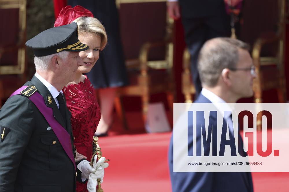 Military and civilian parade for the national Day 2025 BRUSSELS, BELGIUM - JULY 21 : King Philippe of Belgium, Queen Mathilde of Belgium during the military and civilian parade for the national Day 2025 on the Place des Palais - Paleizenplein pictured on July 21, 2025 in Brussels, Belgium, 21 07 2025 Brussels Belgium