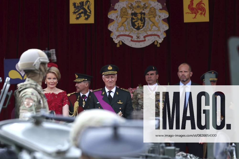Military and civilian parade for the national Day 2025 BRUSSELS, BELGIUM - JULY 21 : Queen Mathilde of Belgium, King Philippe of Belgium and Theo Francken (N-VA), Minister of Defence of Federal Government during the military and civilian parade for the national Day 2025 on the Place des Palais - Paleizenplein pictured on July 21, 2025 in Brussels, Belgium, 21 07 2025 Brussels Belgium