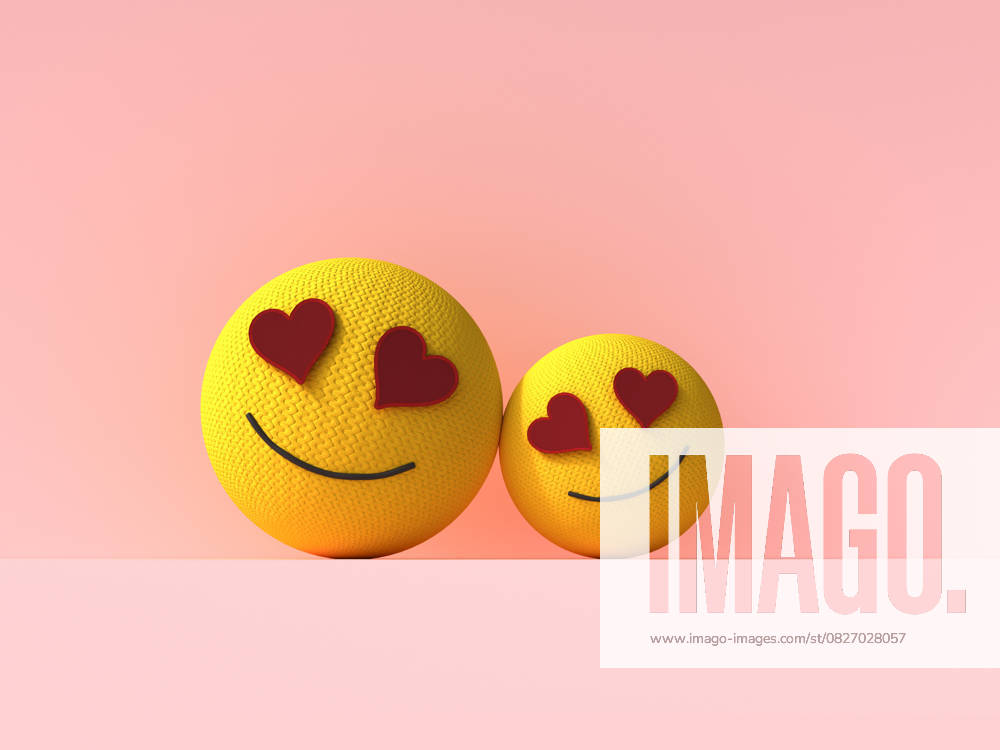 Two heart eyes emoji balls showing love and care on pink background, UWF01921