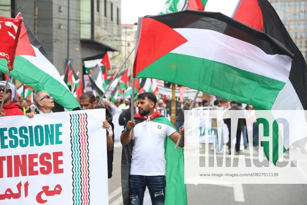 Pro-Palestinian demonstrators march in Italy MILAN, ITALY - APRIL 12: Thousands of demonstrators march at the square while holding Palestinian flags, as they chant for stopping the genocide in Gaza , no displacement of Palestinians and immediate permanent ceasefire , on April 12, 2025 in Milan, Italy. Lombardia Italy. Editorial use only. Please get in touch for any other usage.