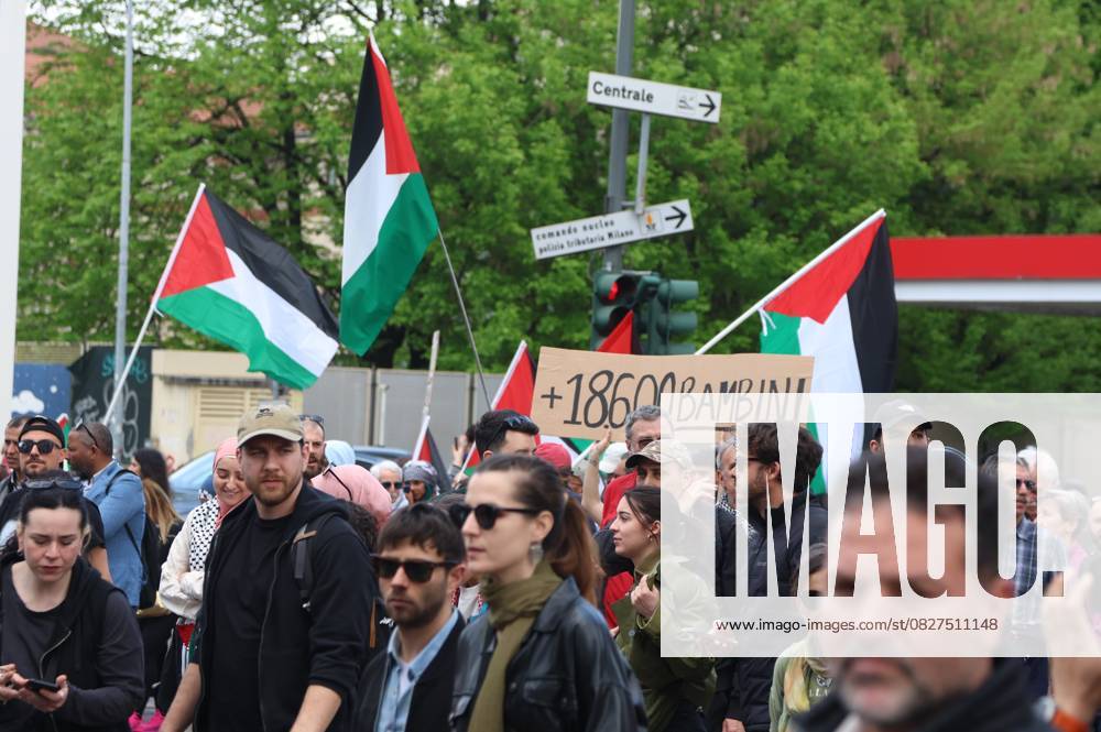 Pro-Palestinian demonstrators march in Italy MILAN, ITALY - APRIL 12: Thousands of demonstrators march at the square while holding Palestinian flags, as they chant for stopping the genocide in Gaza , no displacement of Palestinians and immediate permanent ceasefire , on April 12, 2025 in Milan, Italy. Lombardia Italy. Editorial use only. Please get in touch for any other usage.