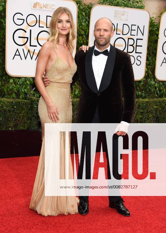 Rosie Huntington-Whiteley and Jason Statham arriving at the 73rd Golden Globe Awards in Beverly Hills, California - Jan 10, 2016 - Golden Globe Awards 2016, Beverly Hills California United States Beverly Hilton Hotel