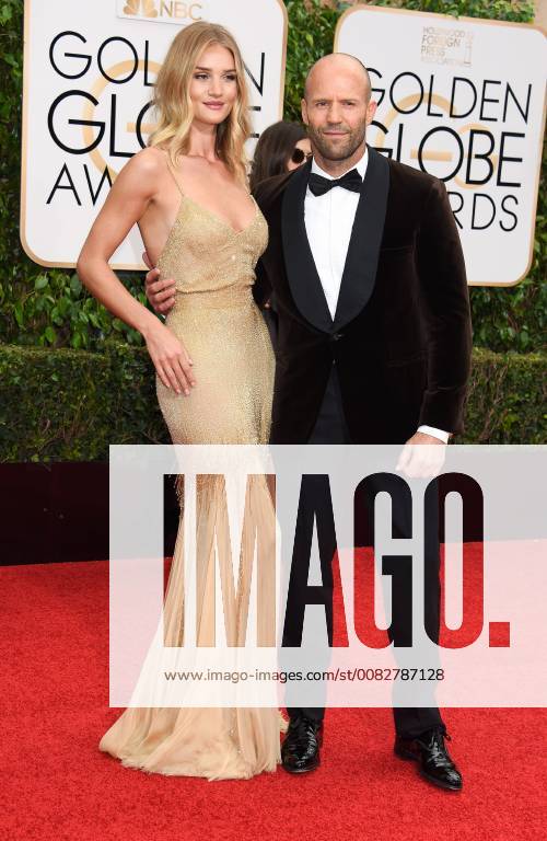Rosie Huntington-Whiteley and Jason Statham arriving at the 73rd Golden Globe Awards in Beverly Hills, California - Jan 10, 2016 - Golden Globe Awards 2016, Beverly Hills California United States Beverly Hilton Hotel