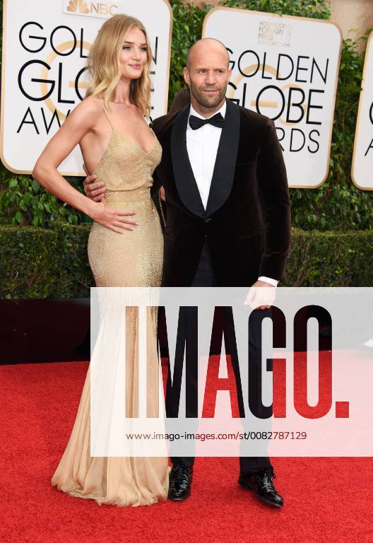 Rosie Huntington-Whiteley and Jason Statham arriving at the 73rd Golden Globe Awards in Beverly Hills, California - Jan 10, 2016 - Golden Globe Awards 2016, Beverly Hills California United States Beverly Hilton Hotel