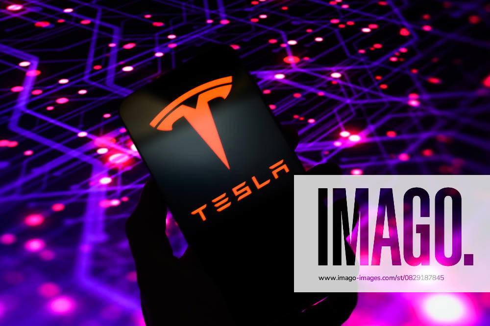 Big Tech Logo - Photo Illustration The Tesla logo is displayed on a mobile phone in this photo illustration in Brussels, Belgium, on August 5, 2025. Brussels Belgium