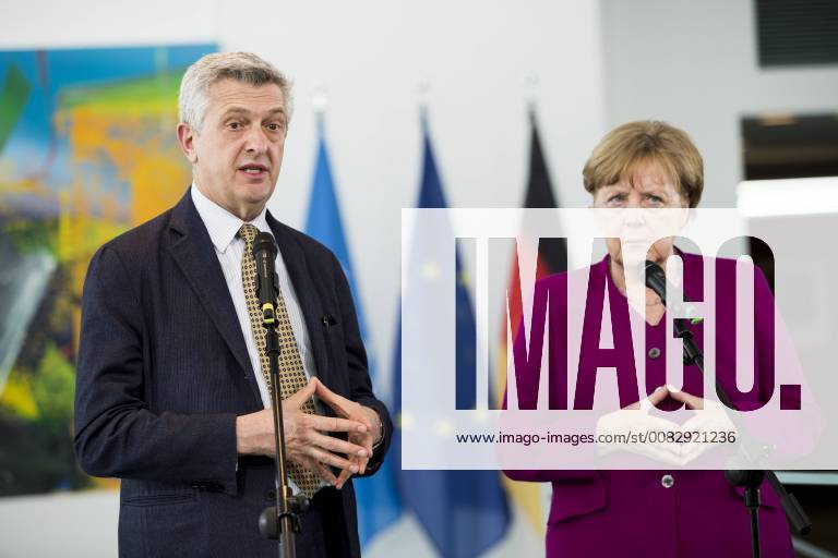 Bundeskanzlerin Angela Merkel und Hoher Fluechtlingskommissar der Vereinten Nationen (UNHCR) Filippo Grandi geben ein Pressestatement im Kanzleramt in Berln am 23. April 2018. Angela Merkel trifft UN Fluechtlingskommissar Grandi in Berlin