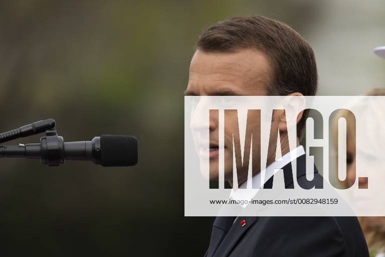 French President Emmanuel Macron speaks on the South Lawn of the White House during the French State Visit to the United States on April 24, 2018 in Washington, DC.