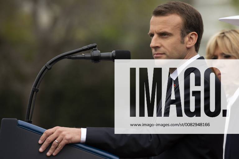 French President Emmanuel Macron speaks on the South Lawn of the White House during the French State Visit to the United States on April 24, 2018 in Washington, DC.