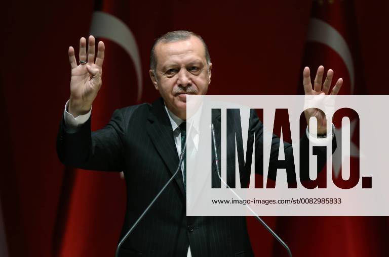 Turkey s President Recep Tayyip Erdogan addresses his ruling party members in Ankara, Turkey, Friday, April 27, 2018. (Pool Dha - Depo Photos)
