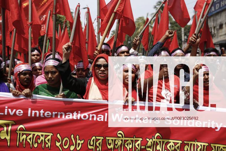 Dhaka, Bangladesh - Garment workers shout slogans during rally to mark May Day or International Workers Day in Dhaka. Dhaka Bangladesh - ZUMAh143 20180430_zap_h143_010