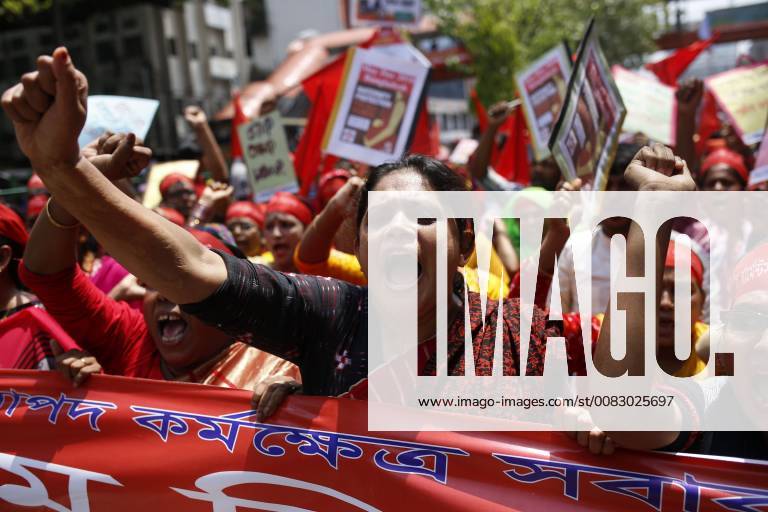 Dhaka, Bangladesh - Garment workers shout slogans during rally to mark May Day or International Workers Day in Dhaka. Dhaka Bangladesh - ZUMAh143 20180430_zap_h143_012