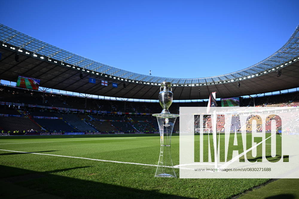 Spain v England: Final - UEFA EURO 2024 BERLIN, GERMANY - JULY 14: A view of the trophy ahead of the UEFA EURO 2024 final match between Spain and England at Olympiastadion in Berlin, Germany on July 14, 2024. Germany World. Editorial use only. Please get in touch for any other usage.