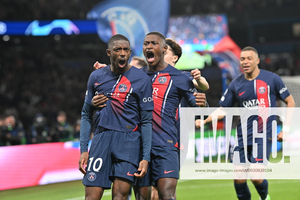 Paris Saint-Germain v Barcelona - UEFA Champions League PARIS, FRANCE - APRIL 10: Ousmane Dembele (10) of Paris Saint-Germain celebrates his goal with his teammates during the UEFA Champions League quarter finals first leg football match between Paris Saint-Germain and FC Barcelona at Parc des Princes in Paris, France on April 10, 2024. France World. Editorial use only. Please get in touch for any other usage.