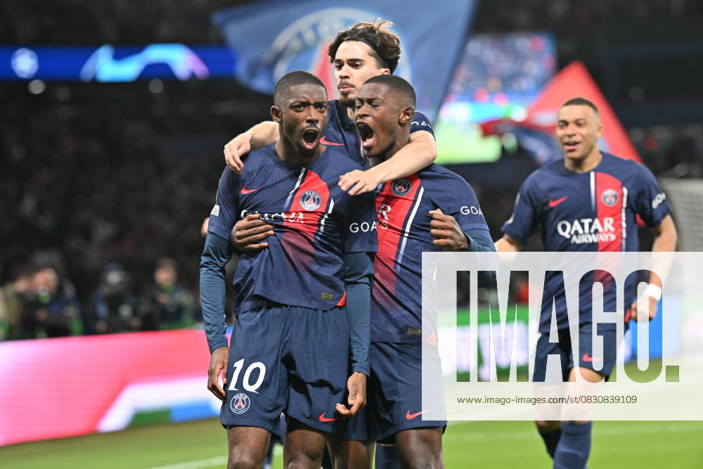 Paris Saint-Germain v Barcelona - UEFA Champions League PARIS, FRANCE - APRIL 10: Ousmane Dembele (10) of Paris Saint-Germain celebrates his goal with his teammates during the UEFA Champions League quarter finals first leg football match between Paris Saint-Germain and FC Barcelona at Parc des Princes in Paris, France on April 10, 2024. France World. Editorial use only. Please get in touch for any other usage.