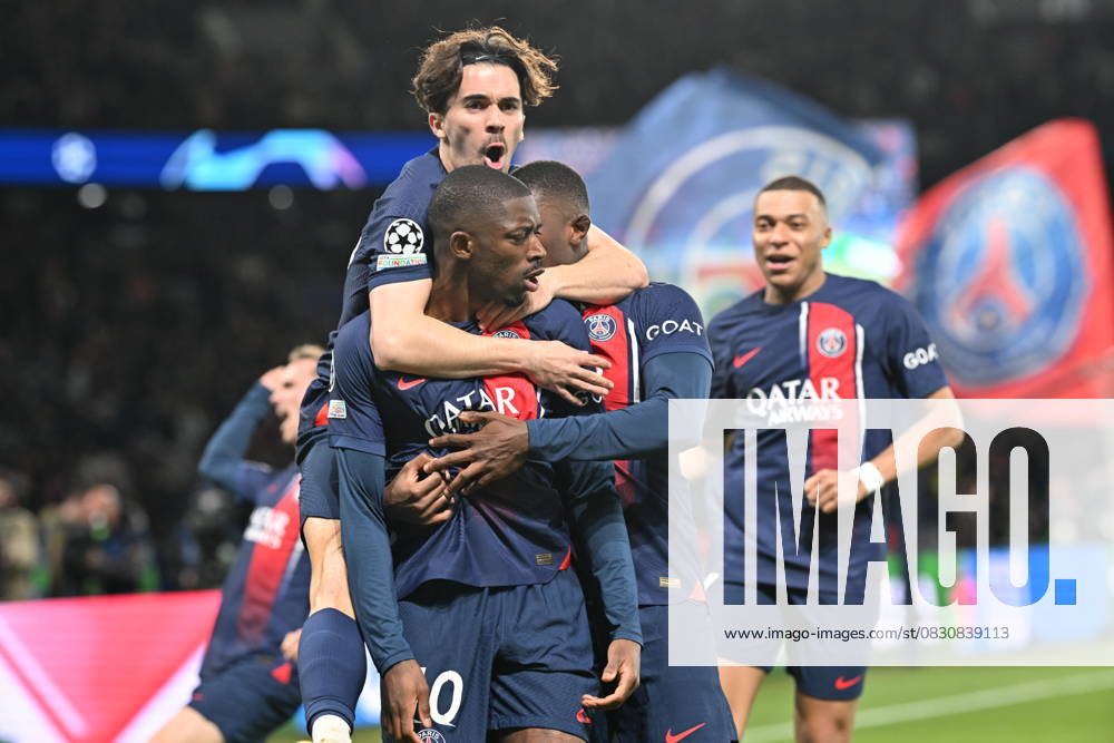 Paris Saint-Germain v Barcelona - UEFA Champions League PARIS, FRANCE - APRIL 10: Ousmane Dembele (10) of Paris Saint-Germain celebrates his goal with his teammates during the UEFA Champions League quarter finals first leg football match between Paris Saint-Germain and FC Barcelona at Parc des Princes in Paris, France on April 10, 2024. France World. Editorial use only. Please get in touch for any other usage.
