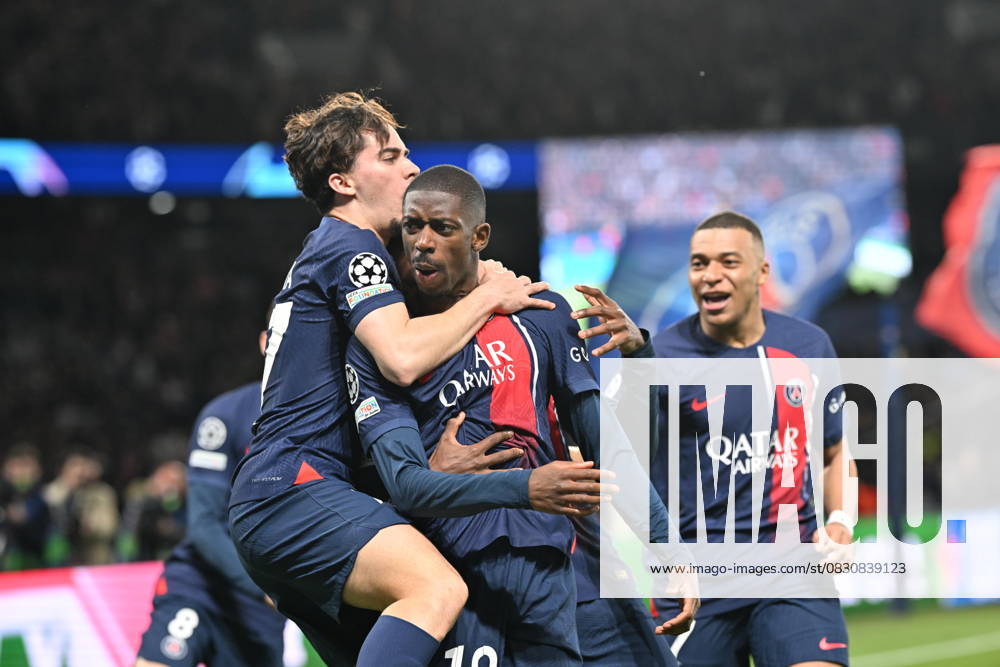 Paris Saint-Germain v Barcelona - UEFA Champions League PARIS, FRANCE - APRIL 10: Ousmane Dembele (10) of Paris Saint-Germain celebrates his goal with his teammates during the UEFA Champions League quarter finals first leg football match between Paris Saint-Germain and FC Barcelona at Parc des Princes in Paris, France on April 10, 2024. France World. Editorial use only. Please get in touch for any other usage.