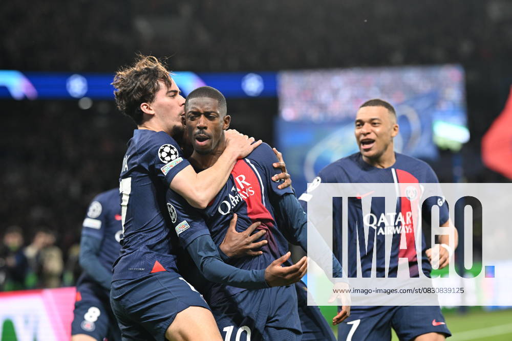 Paris Saint-Germain v Barcelona - UEFA Champions League PARIS, FRANCE - APRIL 10: Ousmane Dembele (10) of Paris Saint-Germain celebrates his goal with his teammates during the UEFA Champions League quarter finals first leg football match between Paris Saint-Germain and FC Barcelona at Parc des Princes in Paris, France on April 10, 2024. France World. Editorial use only. Please get in touch for any other usage.