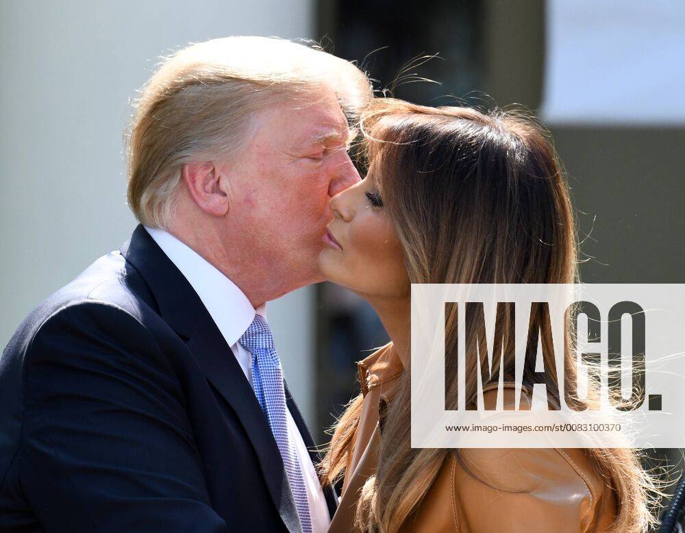 First Lady Melania Trump is kissed by U.S. President Donald Trump after she announced her Be Best initiative in the Rose Garden of the White House in Washington, DC on May 7, 2018. The Be Best program will focus on fighting opioid abuse, positivity on social media, and well-being. WAS2018060706 PATxBENIC