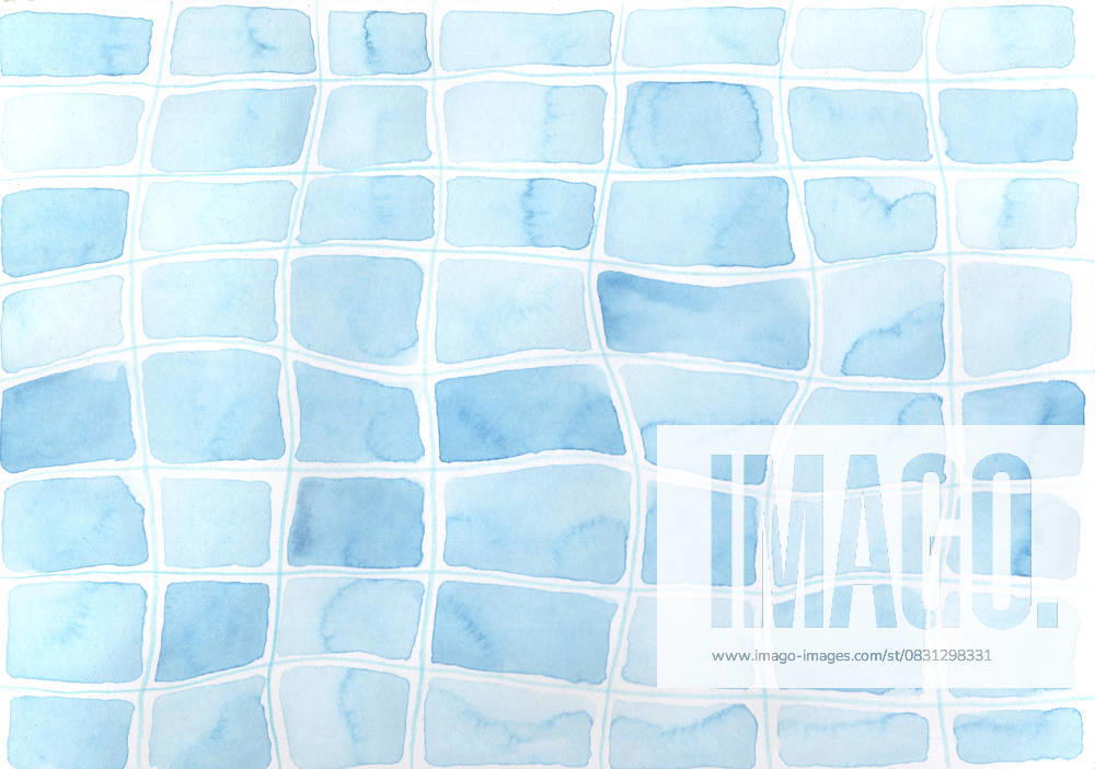 Abstract blue watercolor painting of wavy pool tiles background property released, CMF01098