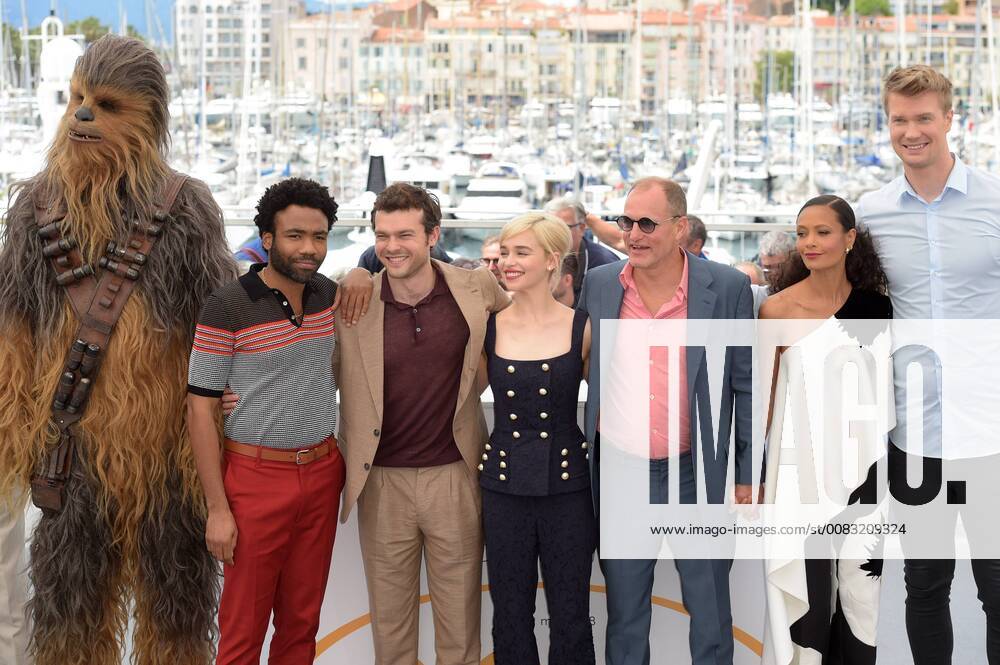 71st Cannes Film Festival 2018, Photocall film Solo: A Star Wars Story . Pictured: Chewbacca, Alden Ehrenreich, Emilia Clarke, Ron Howard, Woody Harrelson, Thandie Newton, Donald Glover