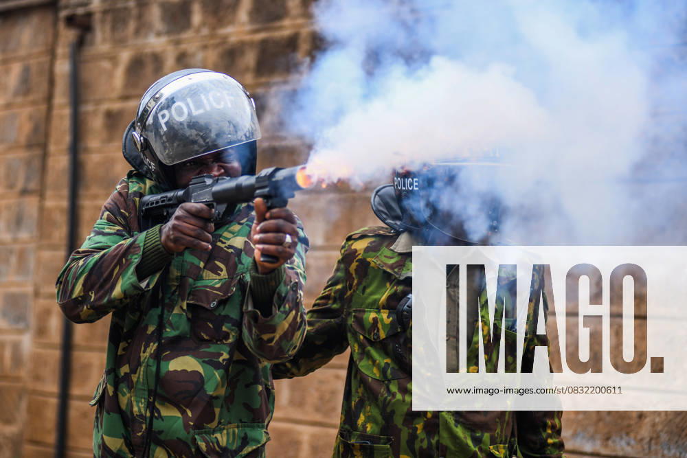 Demonstration against high cost of living in Kenyan capital Nairobi NAIROBI, KENYA - JULY 19: Police intervene people, take part in a demonstration held against the rising the cost of living, with tear gas in Nairobi, Kenya on July 19, 2023. Nayrobi Kenya. Editorial use only. Please get in touch for any other usage.