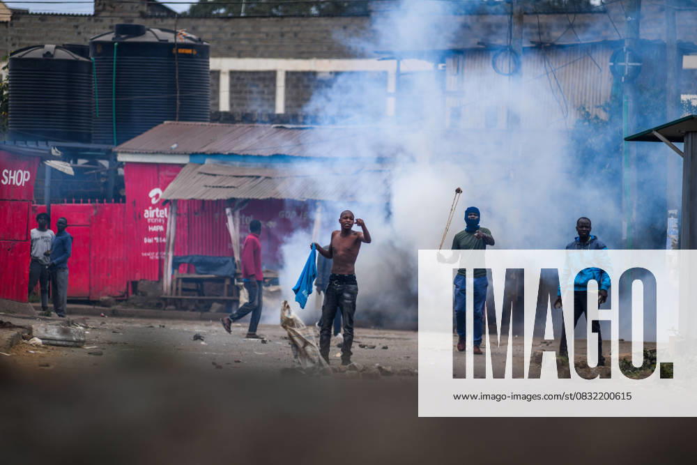 Demonstration against high cost of living in Kenyan capital Nairobi NAIROBI, KENYA - JULY 19: People take part in a demonstration held against the rising cost of living, in Nairobi, Kenya on July 19, 2023. Police used tear gas against the demonstrators. Nayrobi Kenya. Editorial use only. Please get in touch for any other usage.