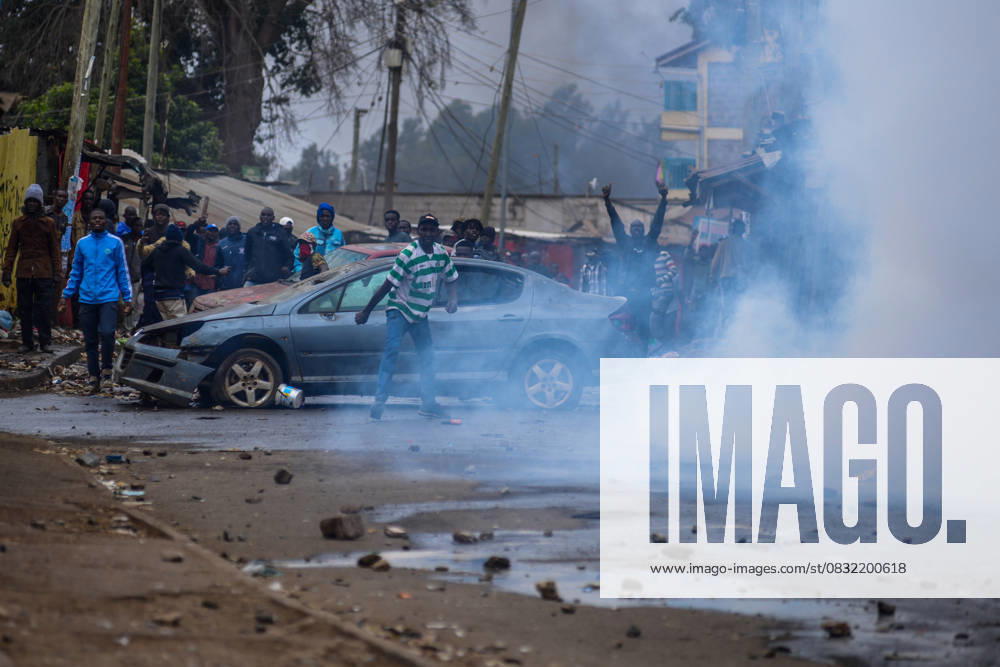 Demonstration against high cost of living in Kenyan capital Nairobi NAIROBI, KENYA - JULY 19: People take part in a demonstration held against the rising cost of living, in Nairobi, Kenya on July 19, 2023. Police used tear gas against the demonstrators. Nayrobi Kenya. Editorial use only. Please get in touch for any other usage.