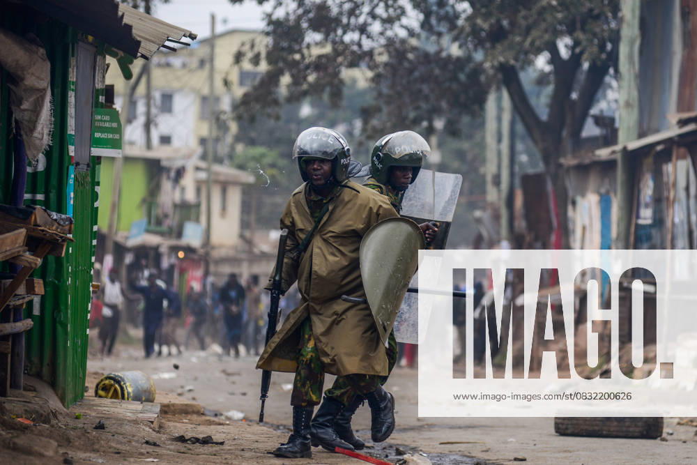 Demonstration against high cost of living in Kenyan capital Nairobi NAIROBI, KENYA - JULY 19: Police intervene people, take part in a demonstration held against the rising the cost of living, in Nairobi, Kenya on July 19, 2023. Nayrobi Kenya. Editorial use only. Please get in touch for any other usage.