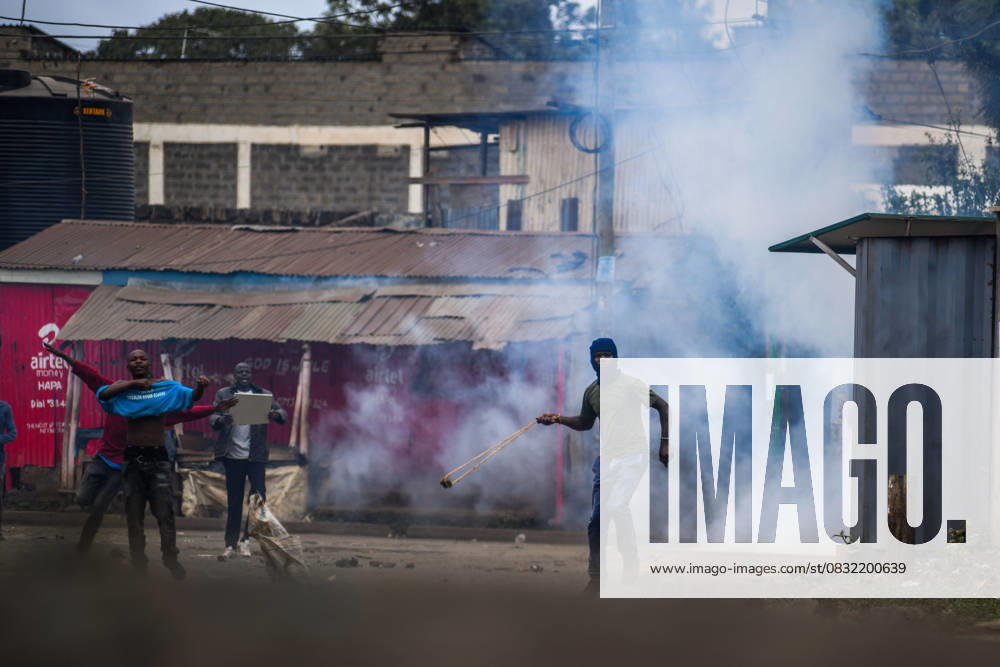 Demonstration against high cost of living in Kenyan capital Nairobi NAIROBI, KENYA - JULY 19: People take part in a demonstration held against the rising cost of living, in Nairobi, Kenya on July 19, 2023. Police used tear gas against the demonstrators. Nayrobi Kenya. Editorial use only. Please get in touch for any other usage.