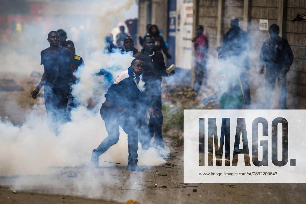 Demonstration against high cost of living in Kenyan capital Nairobi NAIROBI, KENYA - JULY 19: People take part in a demonstration held against the rising cost of living, in Nairobi, Kenya on July 19, 2023. Police used tear gas against the demonstrators. Nayrobi Kenya. Editorial use only. Please get in touch for any other usage.