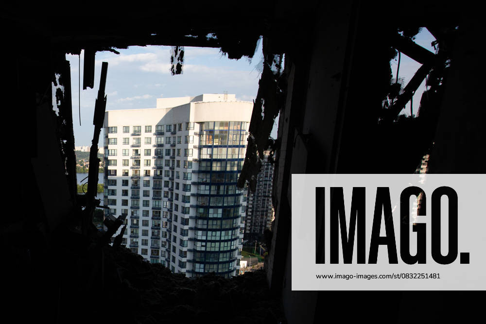 Russian drone attack in residential building of Kyiv KYIV, UKRAINE - JULY 13: An inside view of the damaged residential building after Russian drone attack in Kyiv, Ukraine amid Russia-Ukraine war on July 13, 2023. Ukraine World. Editorial use only. Please get in touch for any other usage.
