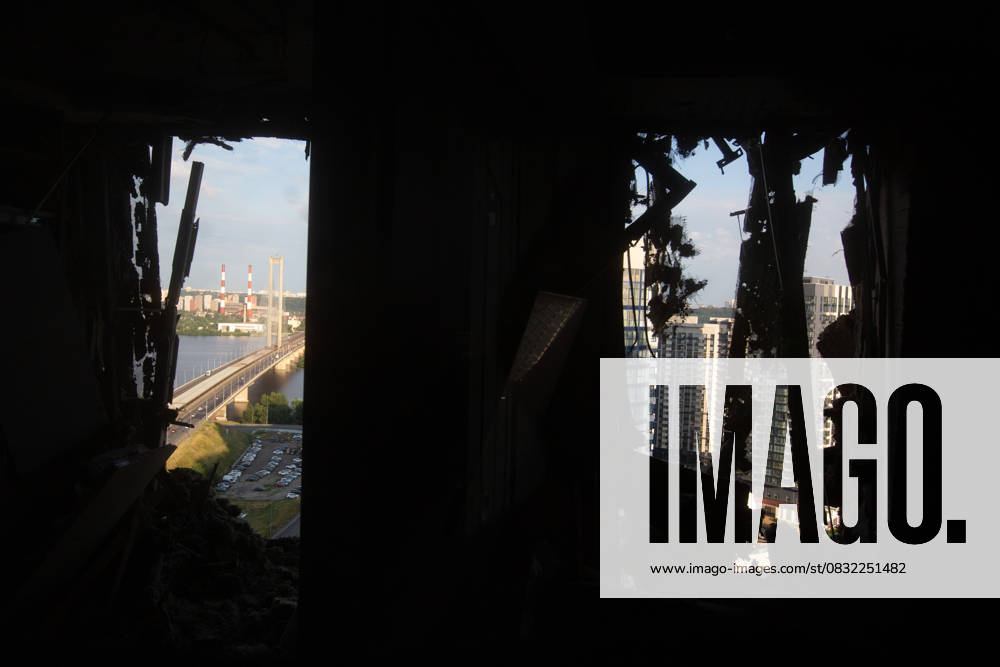 Russian drone attack in residential building of Kyiv KYIV, UKRAINE - JULY 13: An inside view of the damaged residential building after Russian drone attack in Kyiv, Ukraine amid Russia-Ukraine war on July 13, 2023. Ukraine World. Editorial use only. Please get in touch for any other usage.