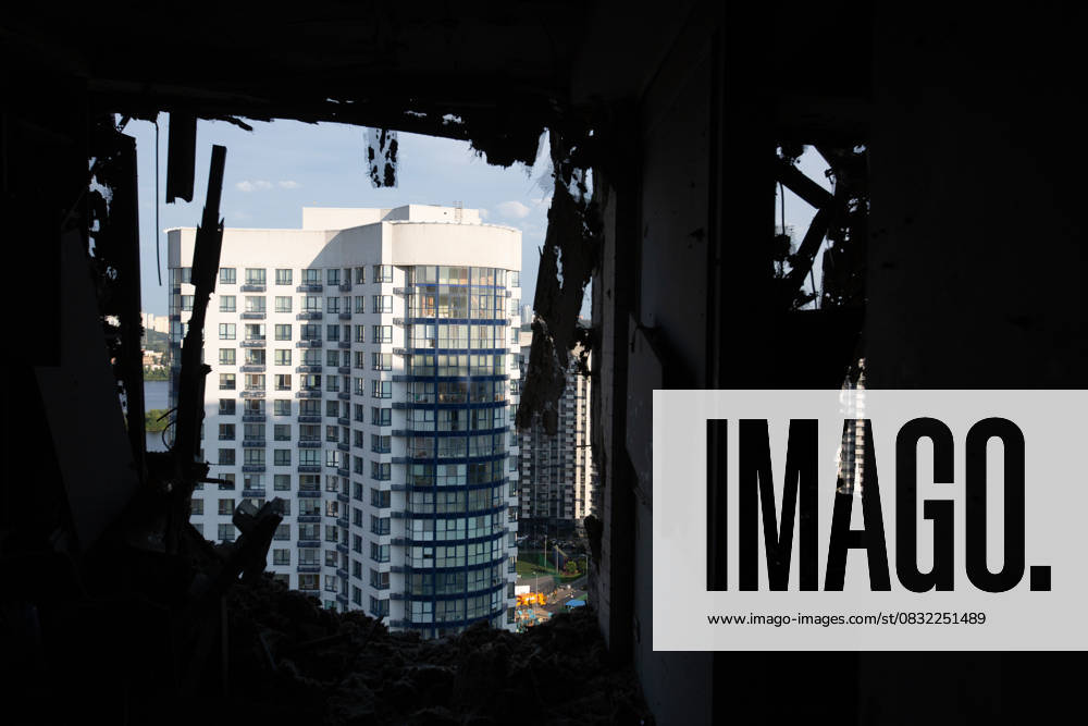 Russian drone attack in residential building of Kyiv KYIV, UKRAINE - JULY 13: An inside view of the damaged residential building after Russian drone attack in Kyiv, Ukraine amid Russia-Ukraine war on July 13, 2023. Ukraine World. Editorial use only. Please get in touch for any other usage.