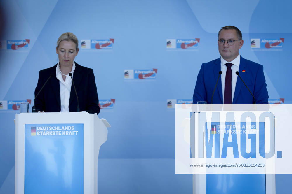AfD, Alice Weidel, Tino Chrupalla Bundestag, Bundestagsfraktion, AfD, Pressestatement, Vorsitzende, Bundessprecherin, Alice Weidel, Vorsitzender, Bundessprecher, Tino Chrupalla Berlin Berlin GER