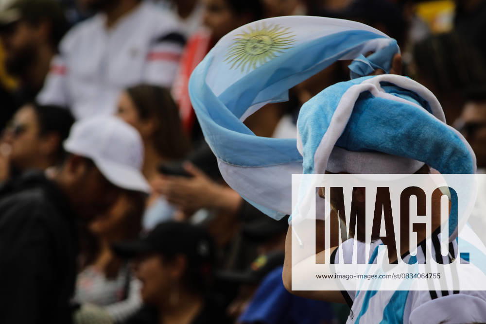Argentina v France: Final - FIFA World Cup Qatar 2022 BOGOTA, COLOMBIA - DECEMBER 18: Fans supporting Argentina, and France gather to follow the FIFA World Cup 2022 Final at Nemesio Camacho El Campin Stadium in Bogota, Colombia on December 18, 2022. Colombia World. Editorial use only. Please get in touch for any other usage.