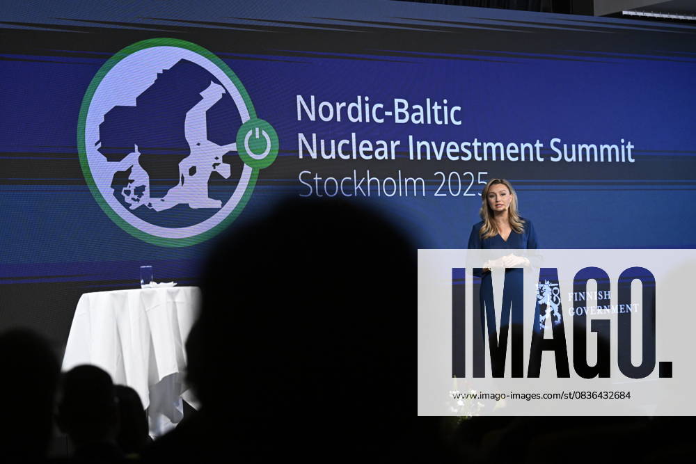 STOCKHOLM, SWEDEN 20251007 Minister for Energy and Industry Ebba Bush speaks at Nordic Baltic Nuclear Investment Summit at Grand hotel STOCKHOLM SWEDEN